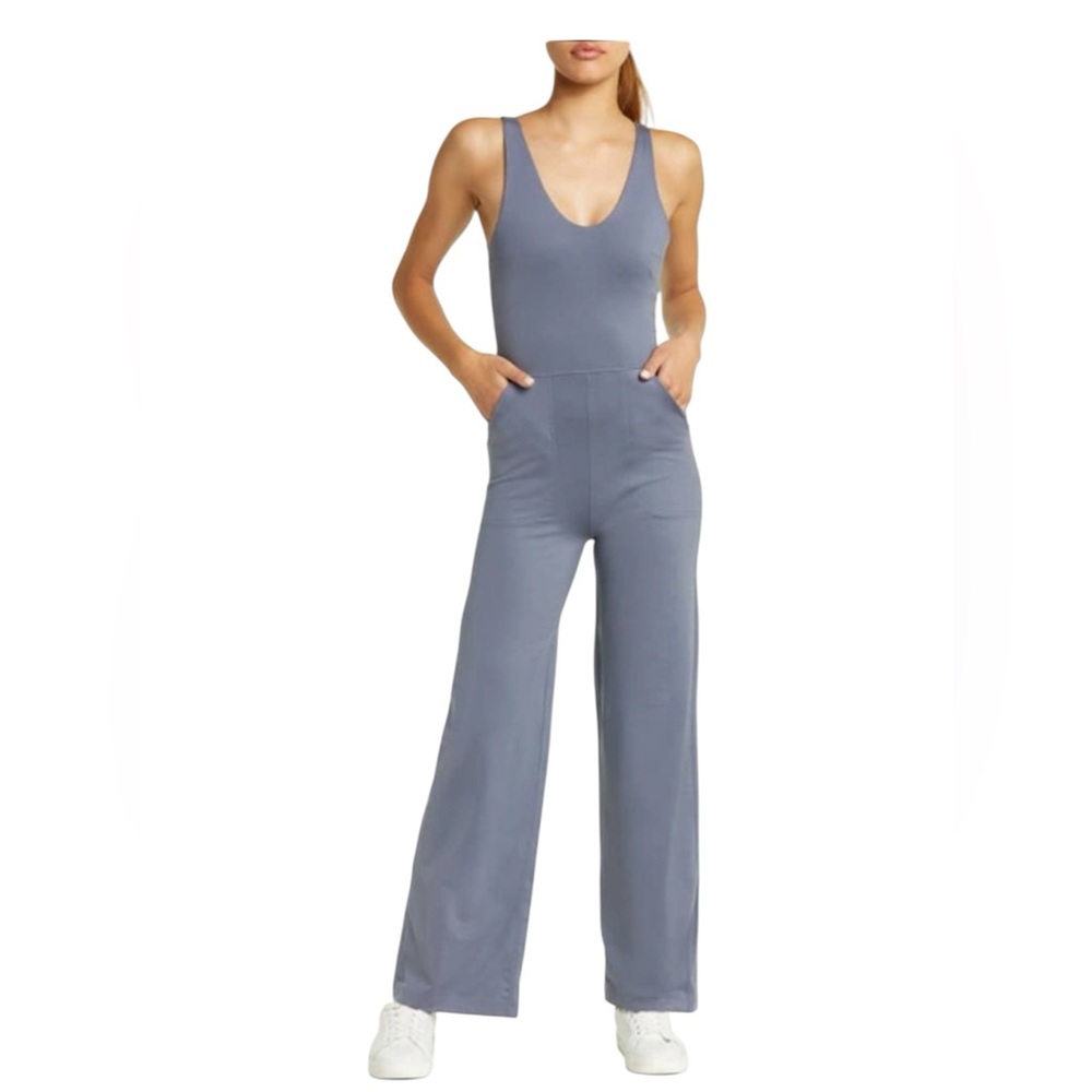 Wide-Leg Active Jumpsuit | XS | Gray Scoop Back Lounge Romper